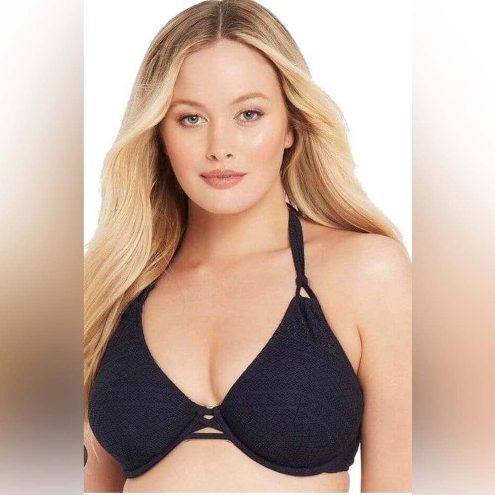 Sea Level Amazing Lace Underwire F Cup Tri Bikini Top - Night Sky
